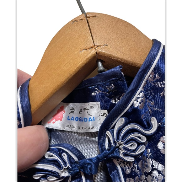 Chinese Royal Blue Floral Two Side Slits Dress - Picture 9 of 9